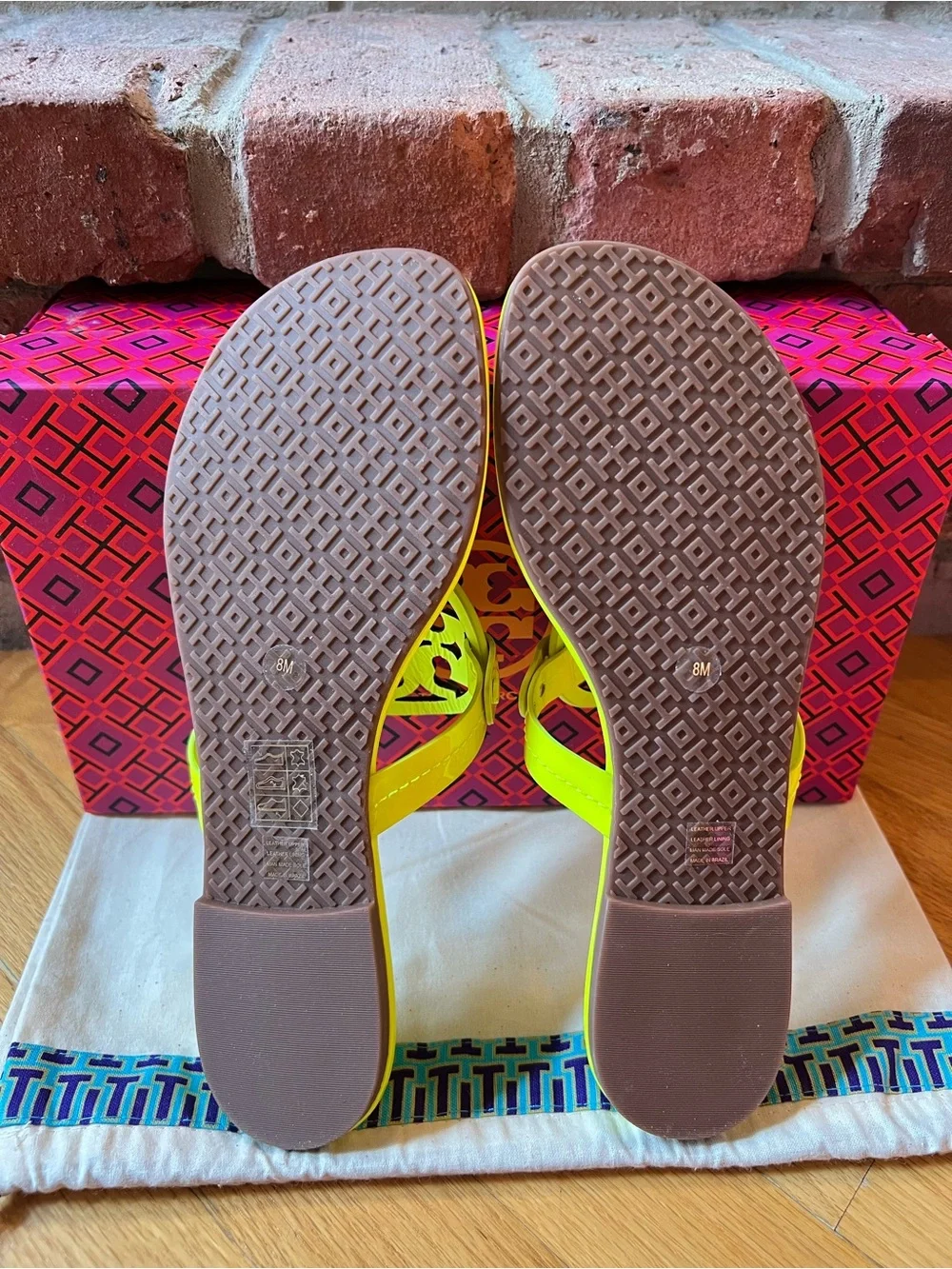 Tory Burch Neon Fluorescent Yellow Patent Leather Miller Sandals